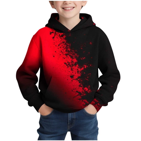 Color Block Hoodies for Boys, Long Sleeve Hooded Sweatshirts Kids Pullover Tops with Pocket Girls Sweatshirt Hoodies Red 9-10Y