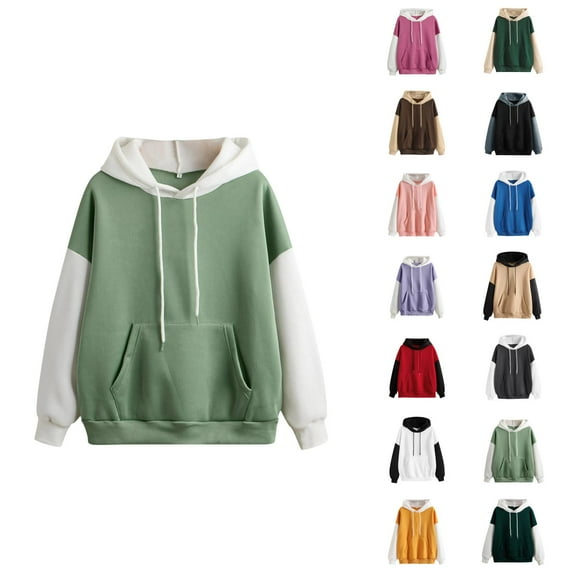 Color Block Hoodies for Women 2025 Fall Winter Long Sleeve Hoodie with Pockets Hooded Sweatshirt Pullover Tops