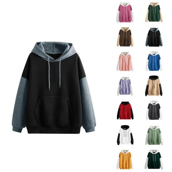 Color Block Hoodies for Women 2025 Fall Winter Long Sleeve Hoodie with Pockets Hooded Sweatshirt Pullover Tops