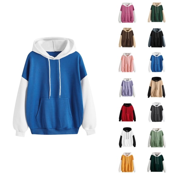 Color Block Hoodies for Women 2025 Fall Winter Long Sleeve Hoodie with Pockets Hooded Sweatshirt Pullover Tops