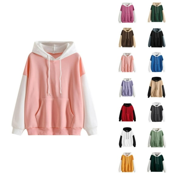 Color Block Hoodies for Women 2025 Fall Winter Long Sleeve Hoodie with Pockets Hooded Sweatshirt Pullover Tops