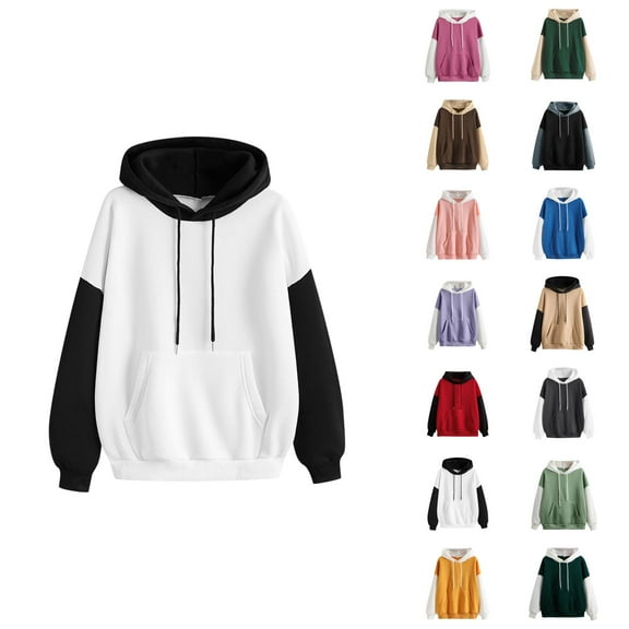 Color Block Hoodies for Women 2025 Fall Winter Long Sleeve Hoodie with Pockets Hooded Sweatshirt Pullover Tops
