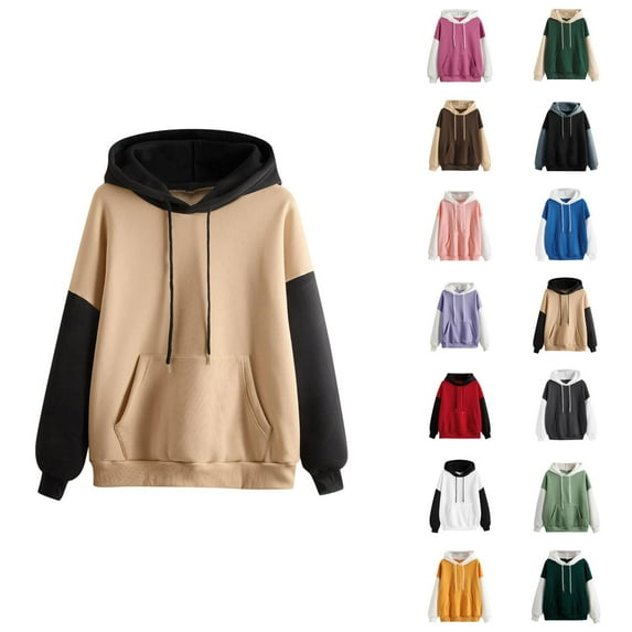 Color Block Hoodies for Women 2025 Fall Winter Long Sleeve Hoodie with Pockets Hooded Sweatshirt Pullover Tops