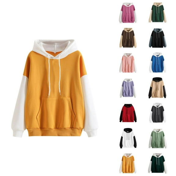 Color Block Hoodies for Women 2025 Fall Winter Long Sleeve Hoodie with Pockets Hooded Sweatshirt Pullover Tops