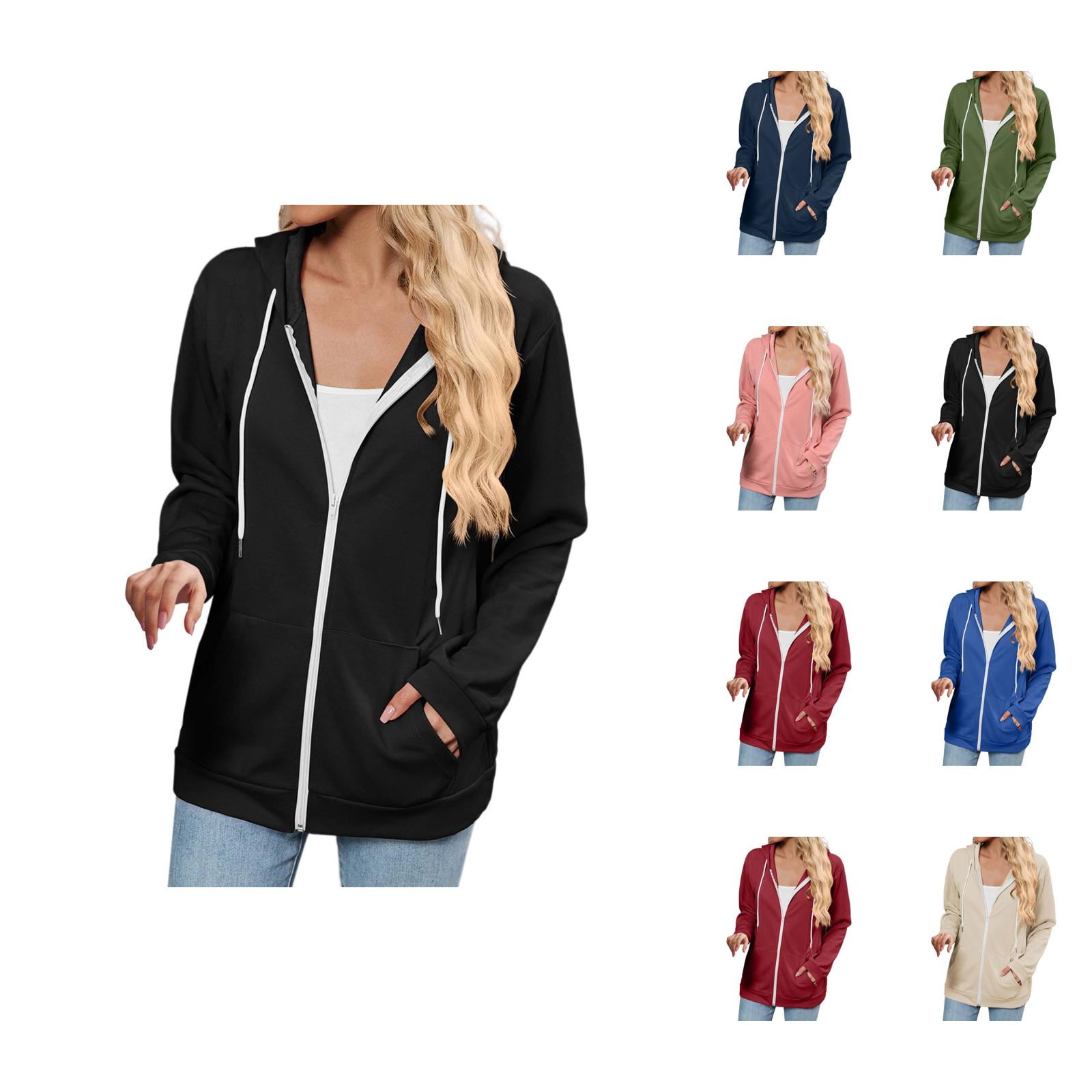 Color Block Hoodies for Women 2025 Long Sleeve Zip Up Essentials Hoodie ...