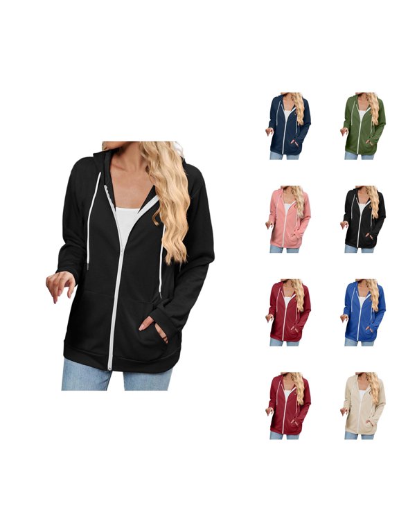 Color Block Hoodies for Women 2025 Long Sleeve Zip Up Essentials Hoodie with Pockets Hooded Sweatshirt Women Jacket