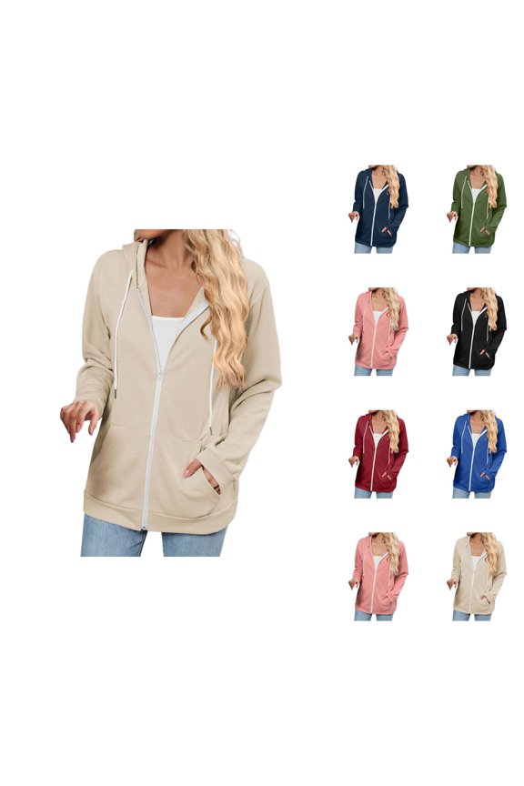 Color Block Hoodies for Women 2025 Long Sleeve Zip Up Essentials Hoodie with Pockets Hooded Sweatshirt Women Jacket