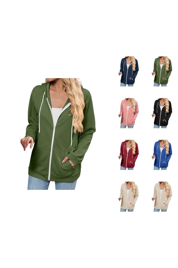 Color Block Hoodies for Women 2025 Long Sleeve Zip Up Essentials Hoodie with Pockets Hooded Sweatshirt Women Jacket