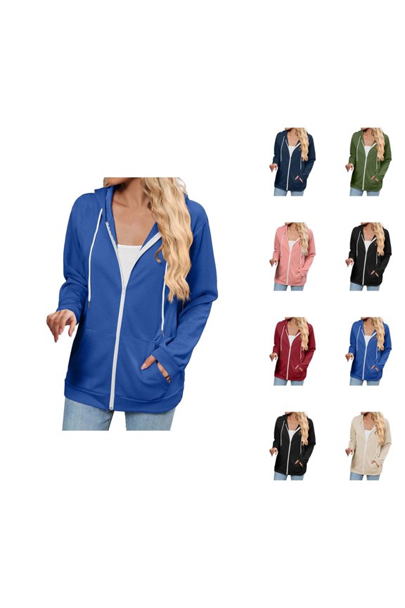 Color Block Hoodies for Women 2025 Long Sleeve Zip Up Essentials Hoodie with Pockets Hooded Sweatshirt Women Jacket