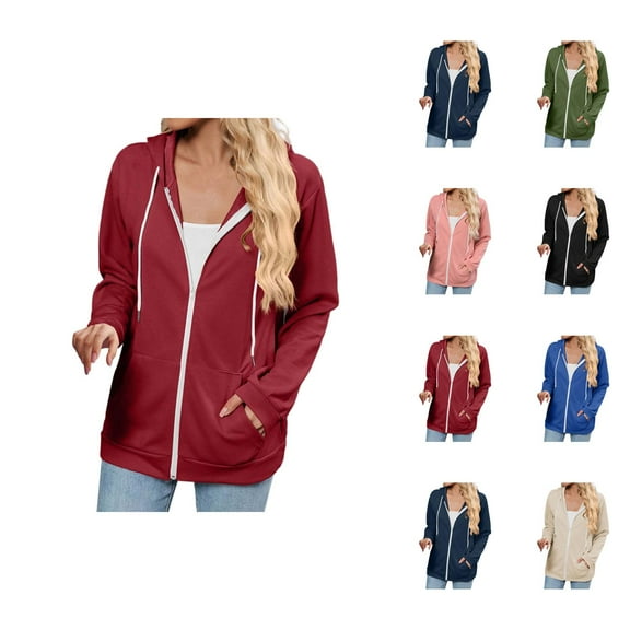 Color Block Hoodies for Women 2025 Long Sleeve Zip Up Essentials Hoodie with Pockets Hooded Sweatshirt Women Jacket