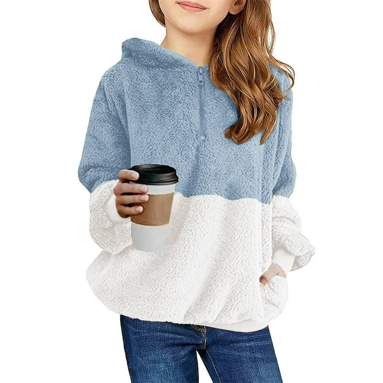 Color Block Kids Hooded Casual Warm Hoodies Children Girls Long Sleeve Sport Sweatshirt