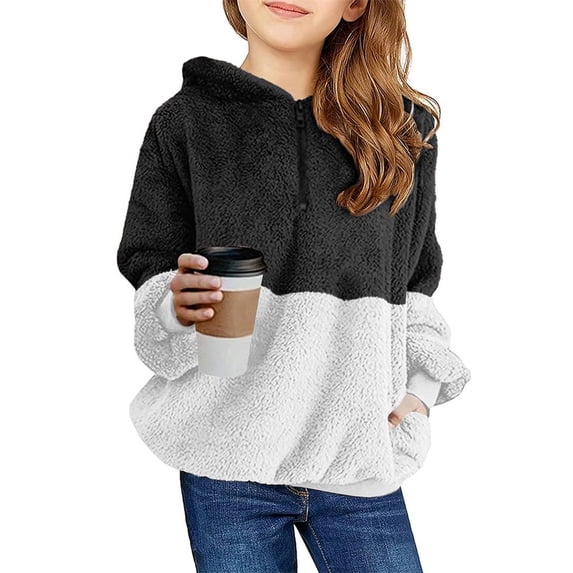 Color Block Kids Hooded Casual Warm Hoodies Children Girls Long Sleeve Sport Sweatshirt