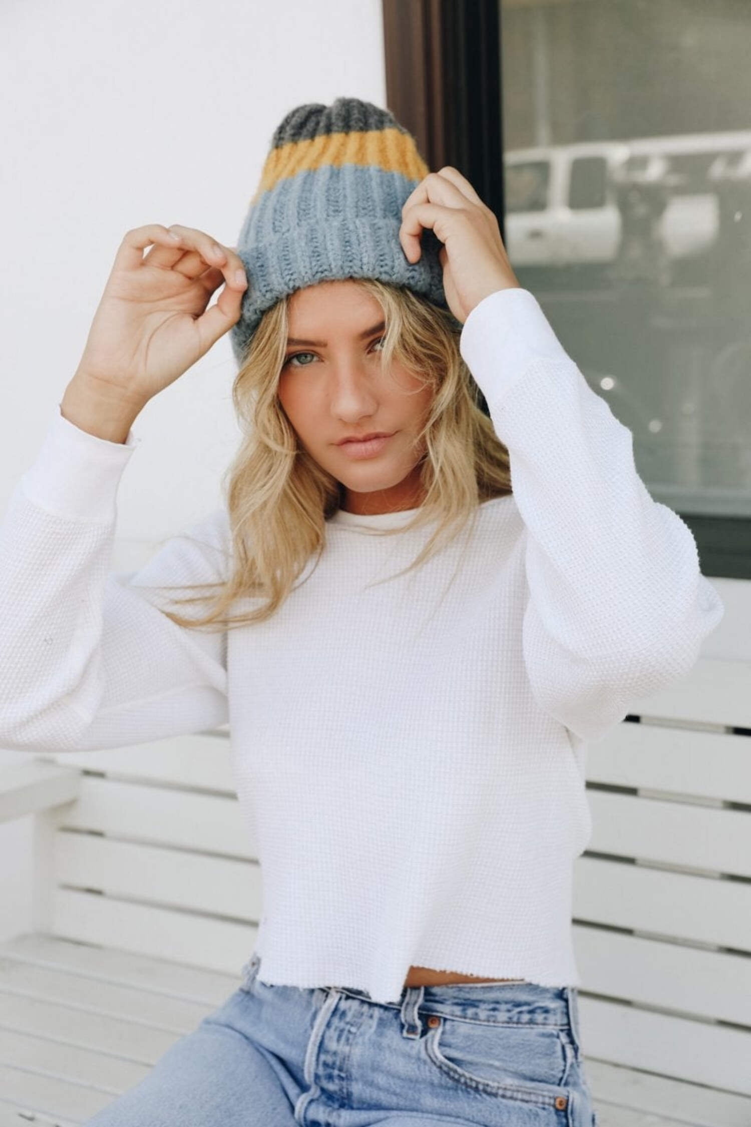 Purple Color Block Beanie main image 1