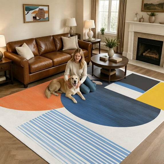 Color Block Large Area Rugs 6x9ft Abstract Minimalist Blue Yellow ...