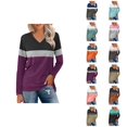 thumbnail image 1 of Color Block Long Sleeve Shirts for Women 2026 Spring Fall Casual Relaxed Fit V Neck Shirt Pullover Blouse, 1 of 5