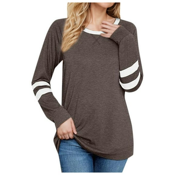 Color Block Long Sleeve Women's Casual Top Trendy Round Neck Shirt For Young Women plus Size Tee Shirts for Women Womens Shirts And Blouses plus Size Women Fall Tops Western Swing T Shirt Womens plus