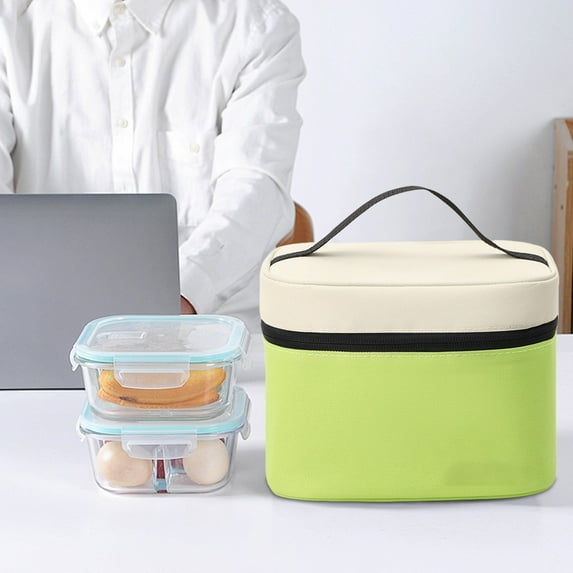 Color Block Lunch Bag Small Square Insulated Cooler Fashionable Thermal Food Container For Work Picnic Daily Commute