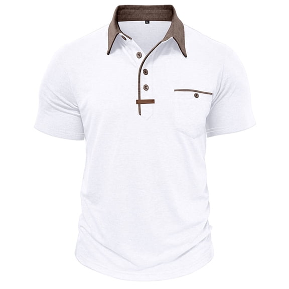 Color Block Men's Short Sleeve Henley Shirt Button-Down Collar Pocket Casual Fashion Daily Office Weekend Soft Breathable Versatile Comfortable Top White XXL