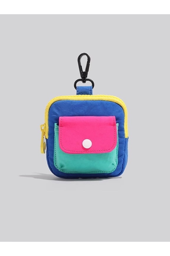 Color Block Mini Coin Purse, Portable Small Zipper Card Holder & Earphone Pouch, Lightweight Canvas Keychain Bag for Women Men