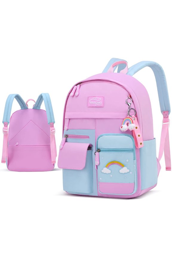 Color Block Nylon Backpack with Multiple Front Pockets Side Bottle Holders for Women Travel and Daily Commute 12.2 x 5.1 x 17.3 inches
