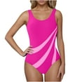 thumbnail image 1 of Color Block One Piece Swimsuits for Women Tummy-Control Womens Tankini Swimwear Padded Low Back Bathing Suits Pink, XXL, 1 of 5