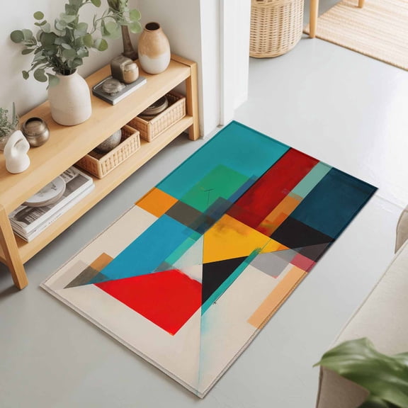 Color Block Overlay Colorful Rectangle Area Rug 2x3ft,Living Room Rug Non-Slip Washable Circle Rugs Pad,Modern Minimalist Abstract Art Color Soft Floor Carpet for Bedroom Dining Room