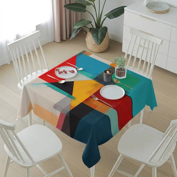 Color Block Overlay Colorful Table Cloth 60x60in, Waterproof Square Tablecloth Wipeable Tablecloths Modern Minimalist Abstract Art Color Table Covers for Dining Tables Party Indoor Outdoor
