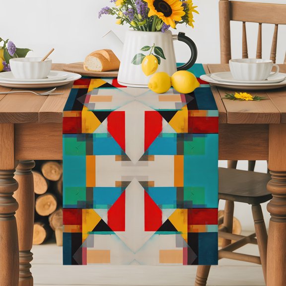 Color Block Overlay Colorful Table Runner 72 Inches Long, Modern Minimalist Abstract Art Color Table Runners Tabletop Scarf Kitchen Dining Tables Decoration for Home Party Indoor Outdoor