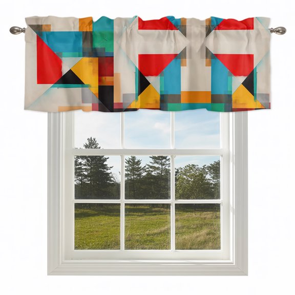 Color Block Overlay Colorful Valances for Windows Modern Minimalist Abstract Art Color Rod Pocket Curtain Valance Window Treatment Short Curtains for Kitchen Living Room,42x12in