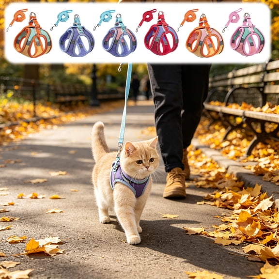Color Block Pet Harness and Leash Combo, Breathable Suede Mesh Material with Adjustable Strap, Safe Walking Gear for Small Medium Cats and Dogs within 2 To 4 Kilograms