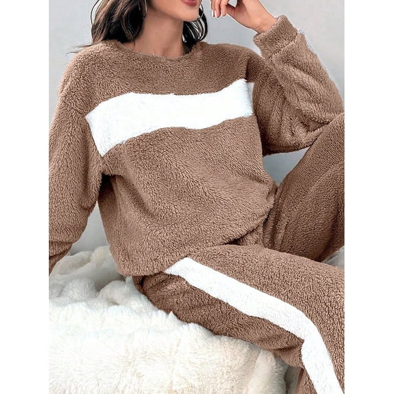 Color-Block Plush Long Sleeve Home Wear Top