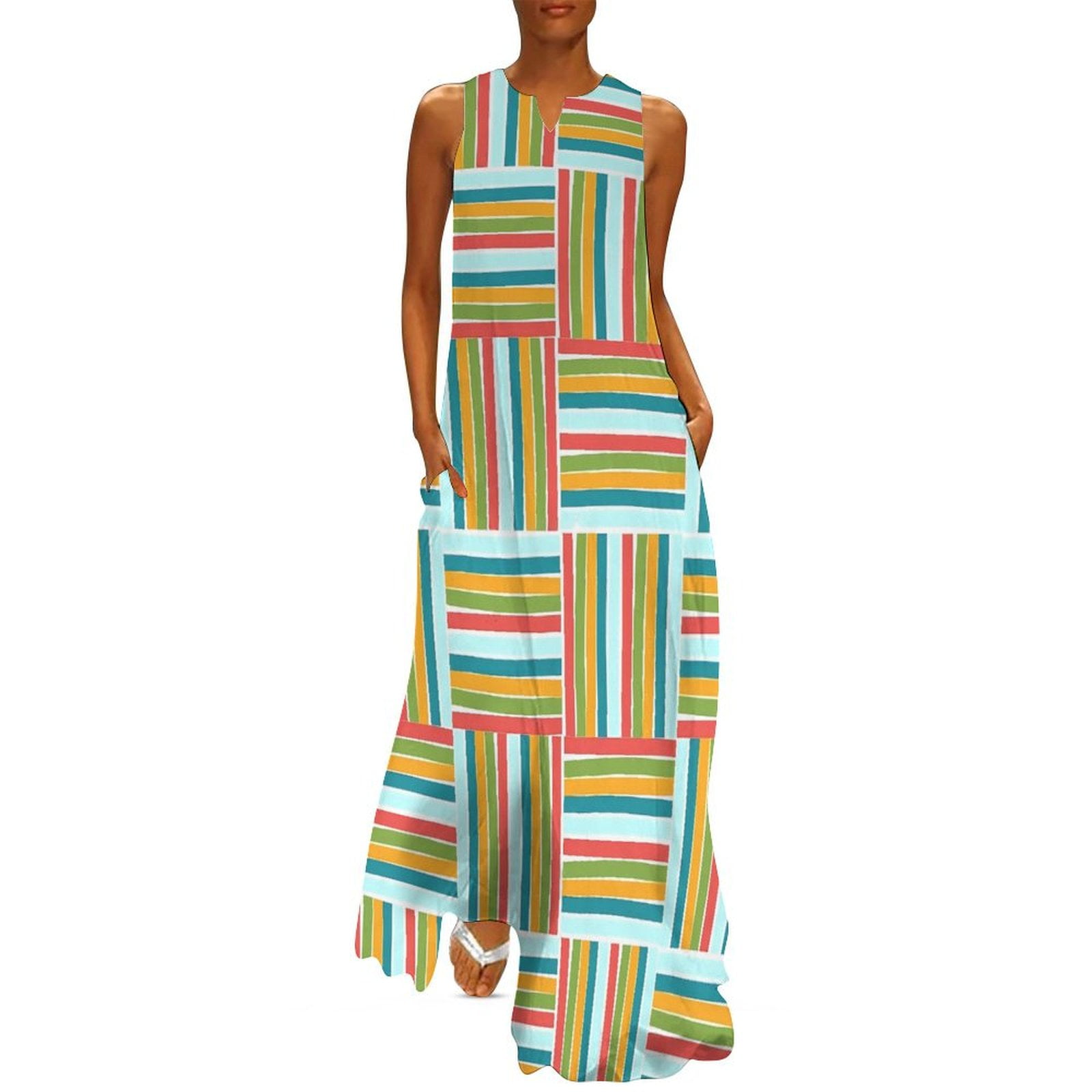 Color Block Print Dress Abstract Art Beach Maxi Dress Street Style ...
