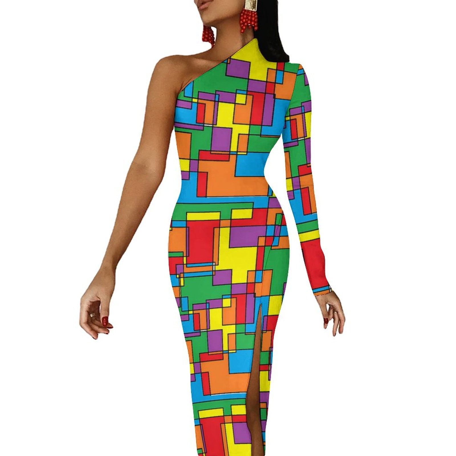 Print Color Block Sleeveless Long Dress