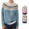 thumbnail image 1 of Color Block Print Long Sleeve Sweater for Women Loose Fit Knit Pullover Soft Comfortable Fall Winter Top, 1 of 4