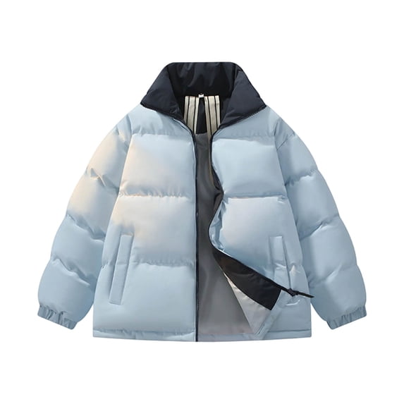 Color Block Puffer Jackets for Men Thickened Warm Long Sleeve Outwear Tops Winter Warm Down Jacket Dark Gray L