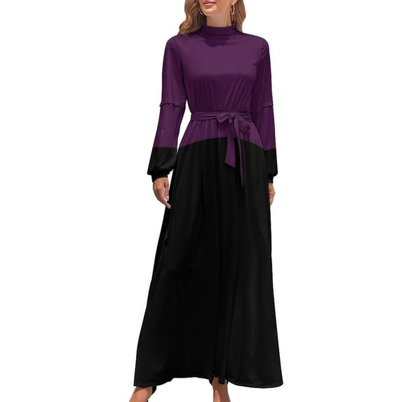 Color Block Purple and Black Long Dress elegant women's dresses for wedding elegant women's sets