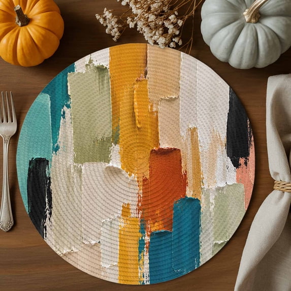 Texture Color For Table Color Block Round Braided Placemats 15