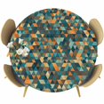 thumbnail image 1 of Color Block Round Fitted Table Cover Orange Green Check Abstract Texture Waterproof Table Cloth with Elastic Edge Wipeable Tablecloth for Picnic Camping Party Fits 55"-60" Diameter, 1 of 8