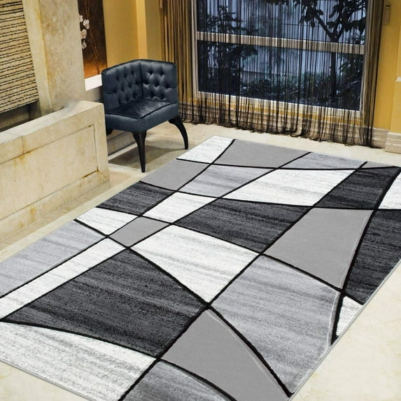 Color Block Rug/Linear/Geometric Modern Contemporary Hand Carved Area Rug-Silver/Gray/Black