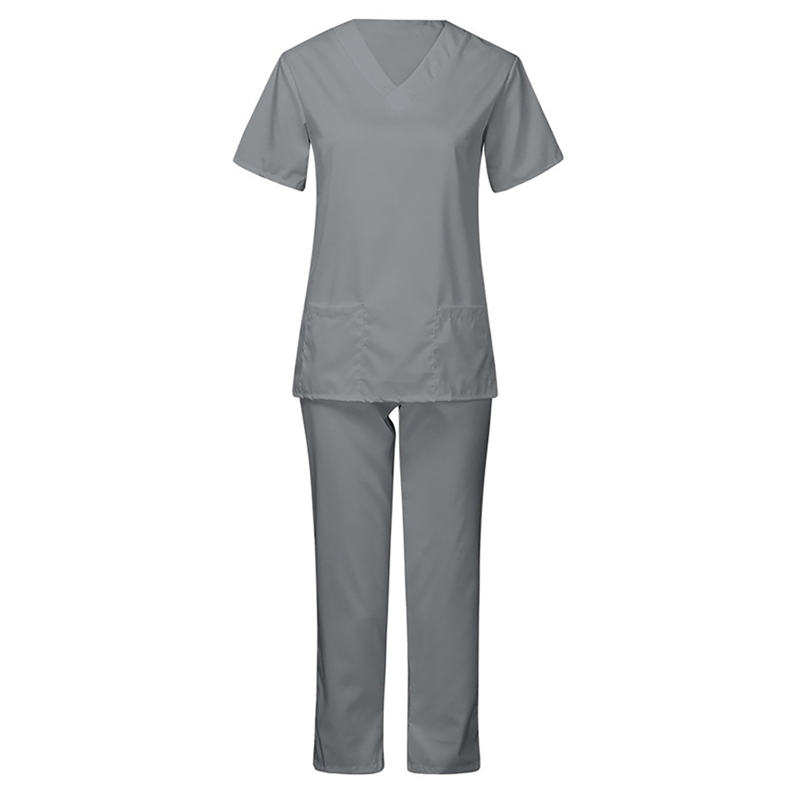Color Block Scrubs Set for Women Nurse Uniform V-Neck Short Sleeve Top ...