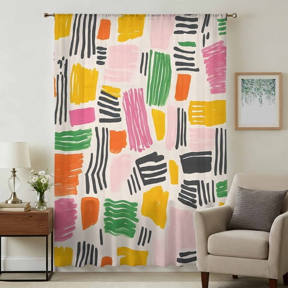 Color Block Sheer Curtains 63 Inches Long, Abstract Minimalist Modern ...