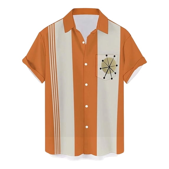 Color Block Short Sleeve Button Down Shirts for Men Casual Print Design Breathable Daily Outdoor Top Orange M