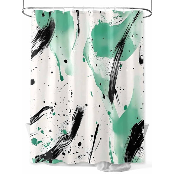 Color Block Shower Curtain, Modernism Minimalist Art Green Black Waterproof Shower Curtain Set with 12 Hooks Lightweight Washable Fabric Shower Curtains for Bathroom 72x72 Inches