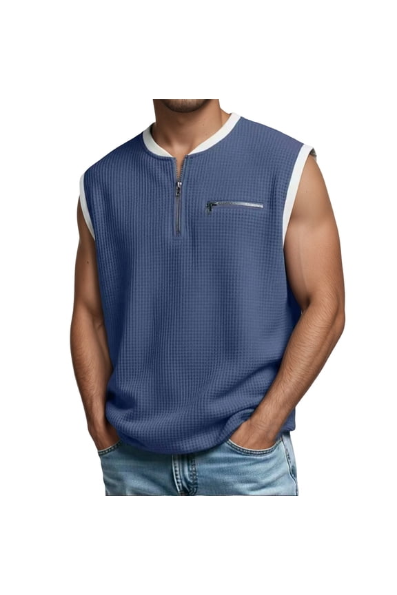 Color Block Sleeveless Performance Vest Athletic Outerwear for Gym Running and Sports Blue L