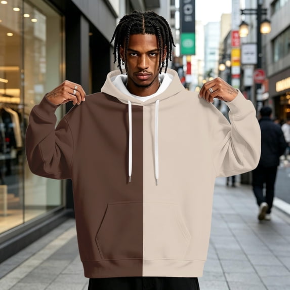 Color Block Split Tone Pullover Hoodie for Men, Drawstring Hooded Sweatshirt With Kangaroo Pocket, Casual Sport Top For Daily Wear And Weekend Gatherings