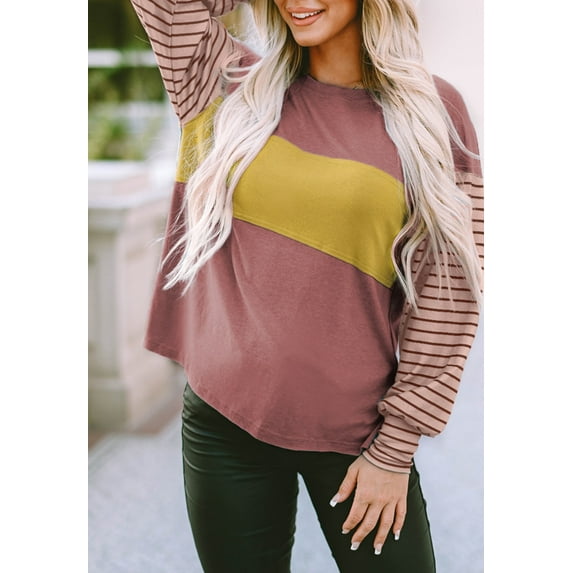 Color Block Striped Long Sleeve Sweater, Red, Medium