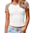 thumbnail image 1 of Color Block Summer Short Sleeve Women Slim Fit Raglan Crop Tops, 1 of 6
