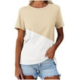 thumbnail image 1 of Color Block Summer Tops Soft Polyester T Shirts for Women Loose Fit Crew Neck Short Sleeve Basic Tee Shirt (XL, Yellow), 1 of 4