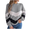 thumbnail image 1 of Color Block Sweater for Women Crewneck Long Sleeve Chunky Knit Pullover Gray L, 1 of 8