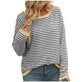 thumbnail image 1 of Color Block Sweaters for Women Casual Long Sleeve Striped Printed Round Neck Pullover Sweater, 1 of 6